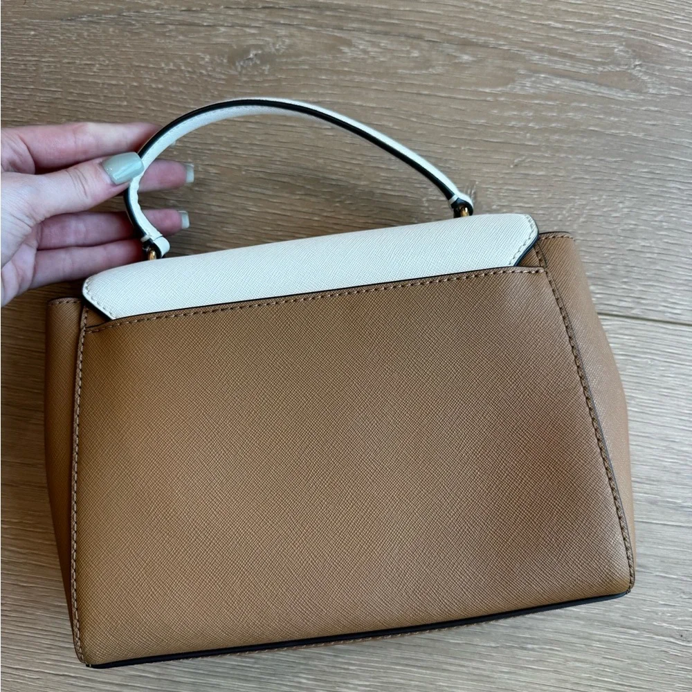 Tory Burch Two-Tone Top Handle Satchel in Cream and Brown - Picture 2 of 4